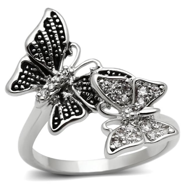 Alamode 3W214-5 Women Rhodium Brass Ring with AAA Grade CZ in Clear - Size 5