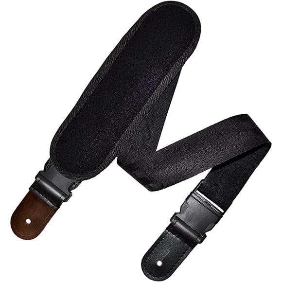 Correa para guitarra, Strap guitarra acústica, bajo eléctrico, guitarra eléctrica, Tahali negro con hombrera 7 cm y clips, ajustable desde 90 cm hasta 145 cm. Kidam Negro