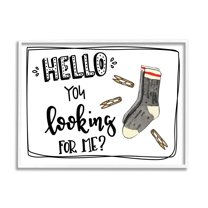 Stupell Hello Looking For Me Missing Sock Laundry Typography Painting White Framed Art Print Wall Art
