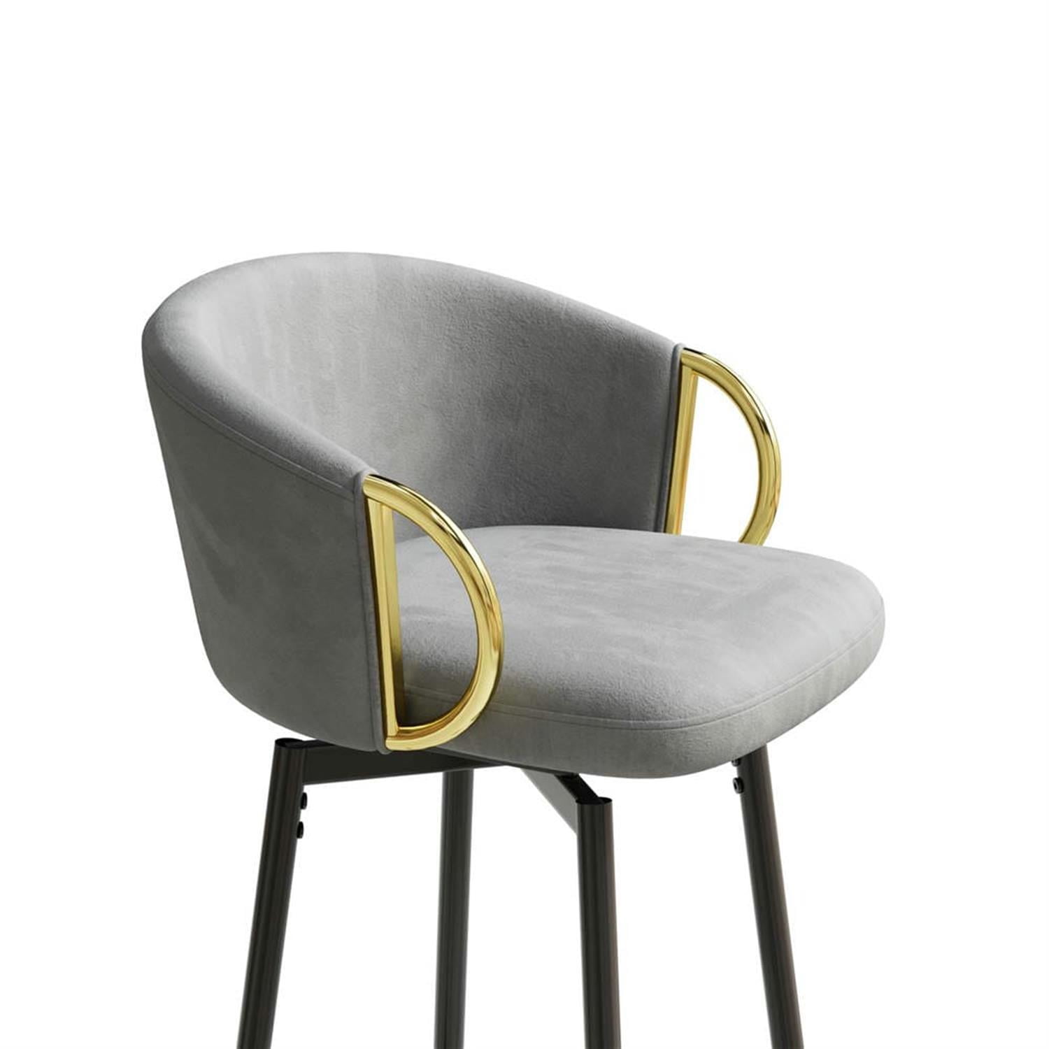 Demi Bonn 37" Counter Height Bar Stools Set of 2, Velvet Swivel Barstools with Back, Kitchen Island Countertop Chairs for Dining Room, Gray