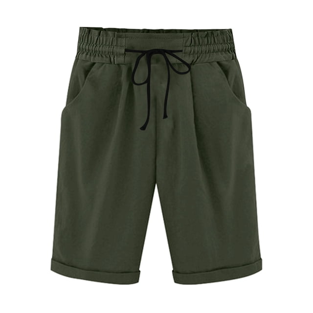 Top and Shorts Sets for Women, Womens Summer Elastic Waist Drawstring Side Pocket Solid Color Short Pants 5/4