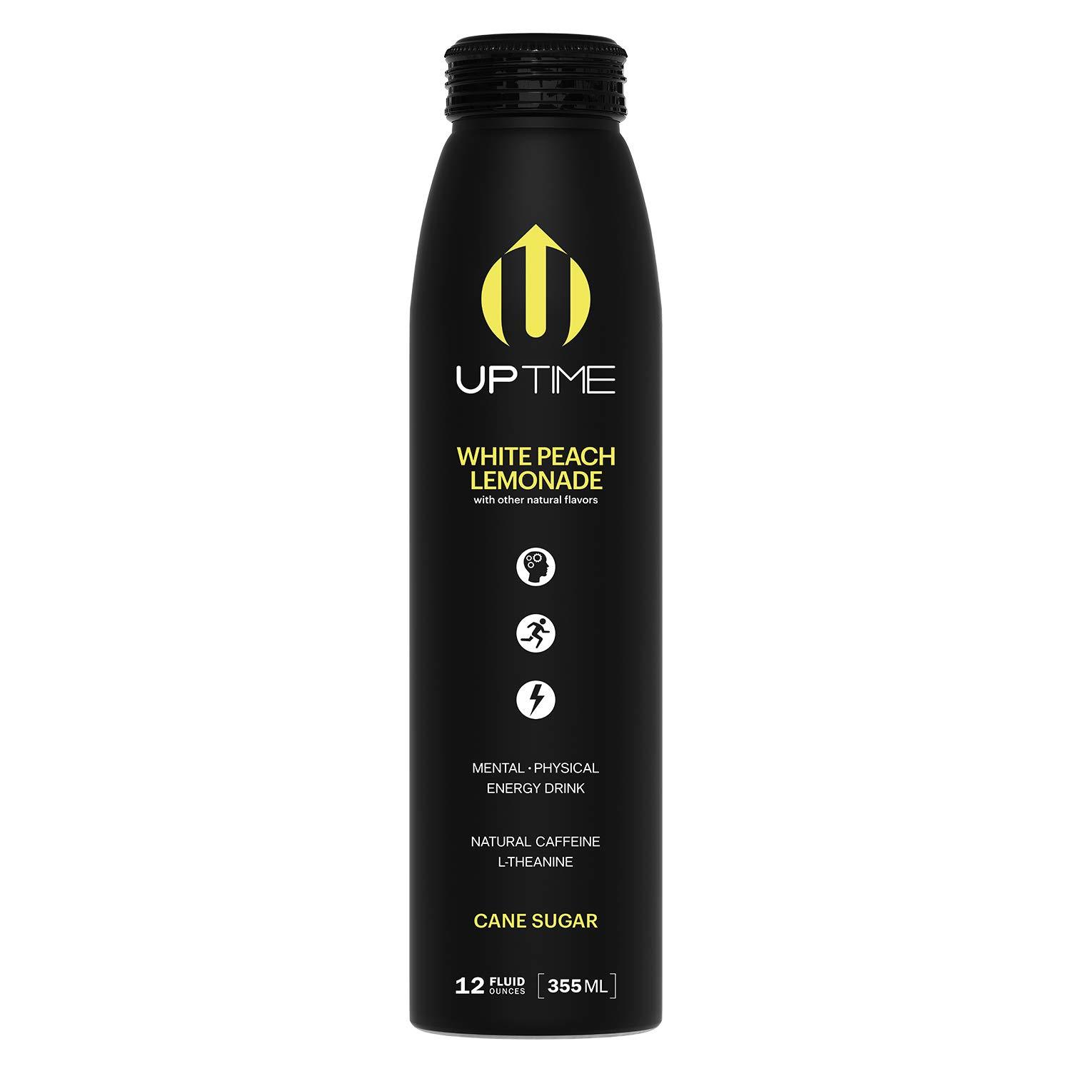 UPTIME Energy Drink White Peach Lemonade Cane Sugar 12 Pack