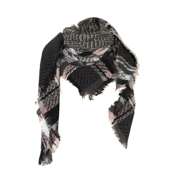 Prolriy Scarf for Women, Women Fall Winter Scarf Classic Tassel Plaid Scarf Warm Soft Chunky Large Blanket Wrap Shawl Scarves Womens Scarf Black One Size