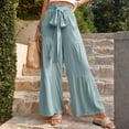 thumbnail image 7 of Boho Tiered Palazzo Pants for Women, High Rise Belted Wide Leg Trousers, Casual Spliced Loose Slacks, Summer Flowy Bottoms, 7 of 7