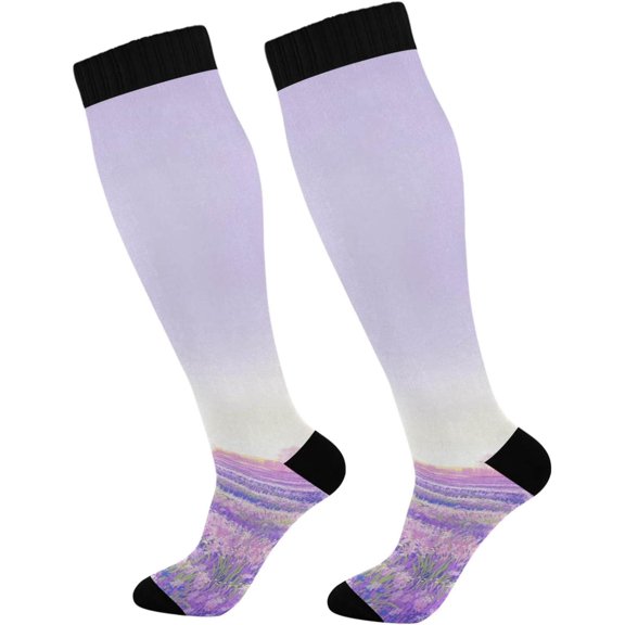 GZHJMY Lavender Compression Socks, Women Men Long Stocking (20-30mmHg), Travel Knee High Stockings for Athletic Sports,Running,Cycling,Nursing