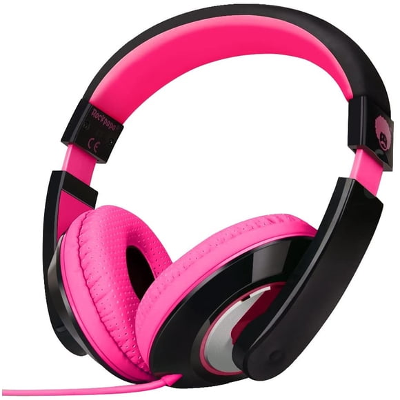 Auriculares Rockpapa para adultos y niños, ajustables, con graves profundos, para MP3/4 DVD Smartphone Laptop Tablet en carro/avión, negro/rosa