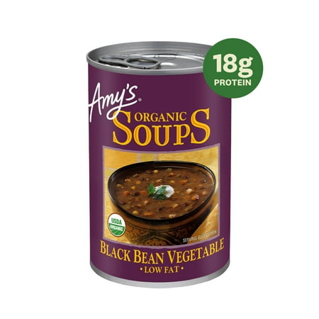Amy’s Soup, Plant-Based Organic Black Bean Vegetable Soup, Gluten Free, Made With Organic Black Beans and Vegetables, Canned Soup, 14.5 Oz