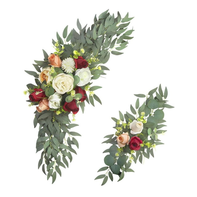 Juego de 2 guirnaldas de flores artificiales rústicas para decoración de mesas de boda. Rojo