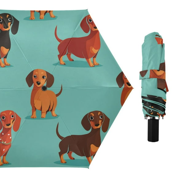 Cartoon Dachshund Dogs All Weather Umbrella Triple Folding Parasol 6 Ribs UV Protection Portable