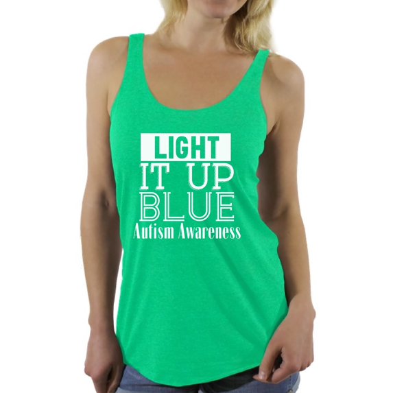 Awkward Styles Women's Light It Up Blue for Autism Awareness Shine A Light White Graphic Racerback Tank Tops
