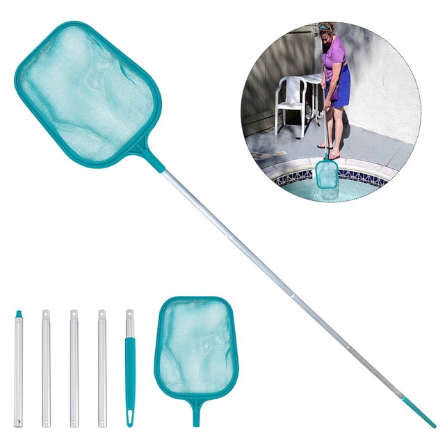 Pool Skimmer With 5 Aluminum Pole Adjustable Pool Leaf Cleaning Net Detachable For Cleaning Small Swimming Pool Bathtub Spa Fish Tank