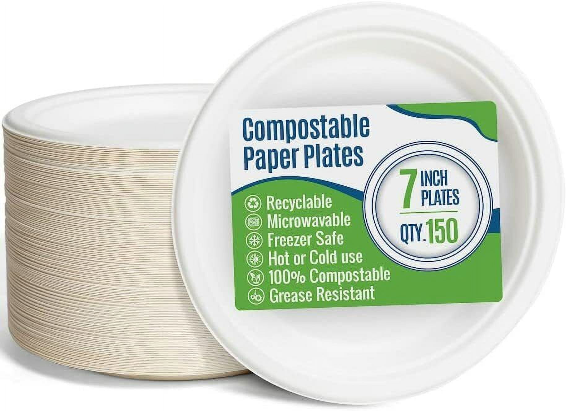 SUT 150 Pack 100% Biodegradable 7inch Heavy Duty Paper Plates