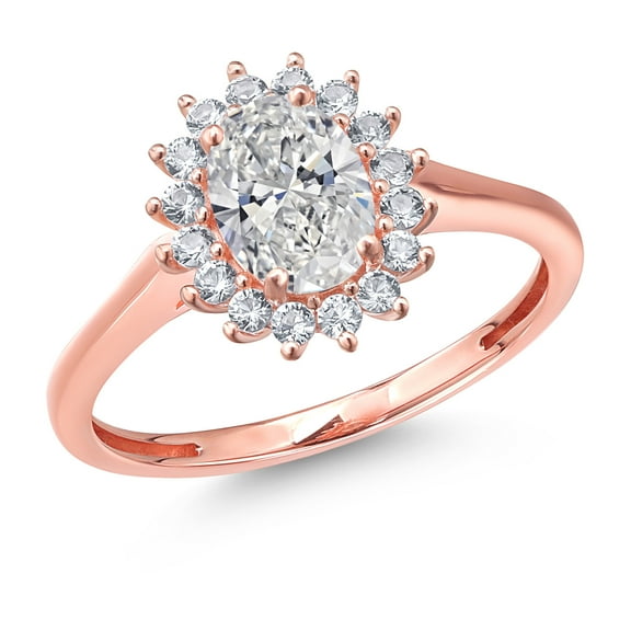 Gem Stone King 10K Rose Gold Lab Grown Diamond and White Created Sapphire Engagement Ring for Women | 0.94 Cttw | Oval 7X5MM | Gemstone April Birthstone | Size 9