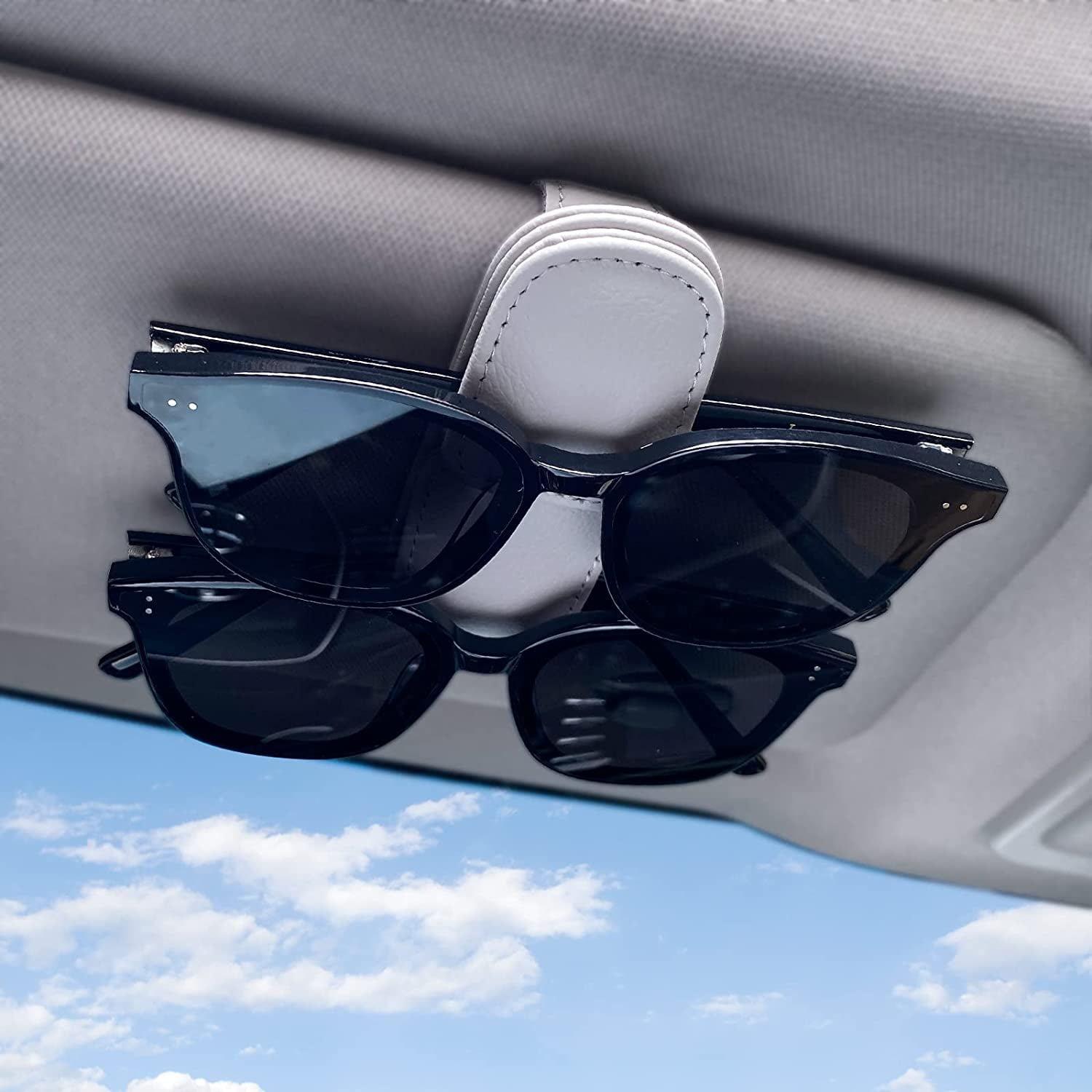 Sunglass Holder for Car Visor, Leather Eyeglass Hanger Clip