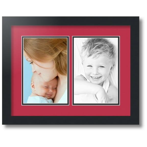 ArtToFrames Collage Photo Picture Frame with 2 - 6x9 Openings, Framed in Black with Rouge and Black Mats (CDM-3926-37)