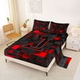 thumbnail image 2 of Erosebridal Letter Monogrammed L Boy Queen Sheet Sets 4 Pieces,Teens Children Black Red Futuristic Cubes Bed Set, 2 of 5