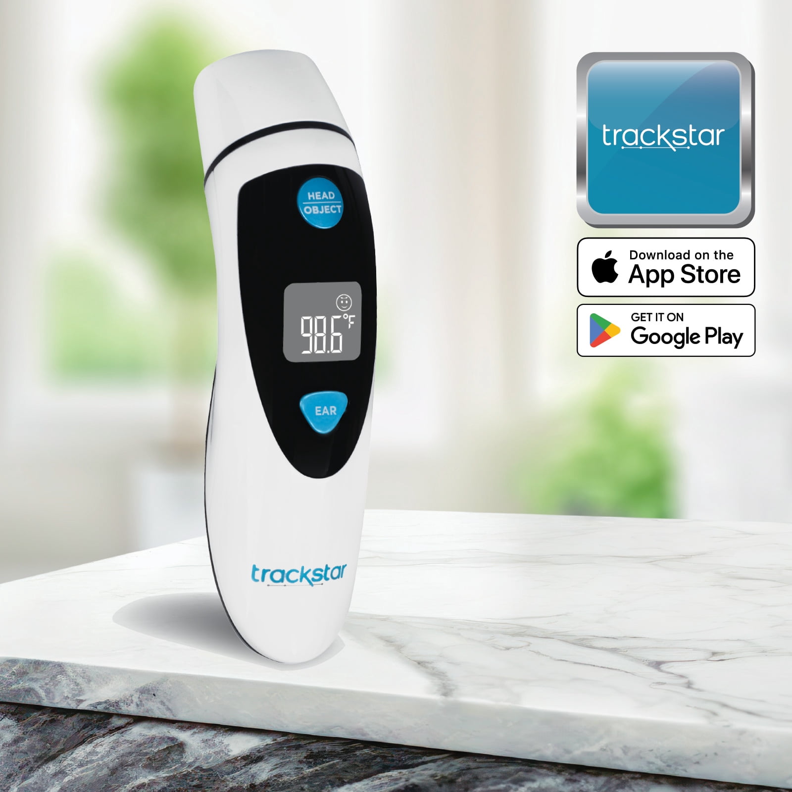 Trackstar Ear & Forehead Thermometer | Infrared Technology | Object Mode | Trackstar Monitoring App | Bluetooth iOS & Android Compatible | Measure, Track, and Share Results
