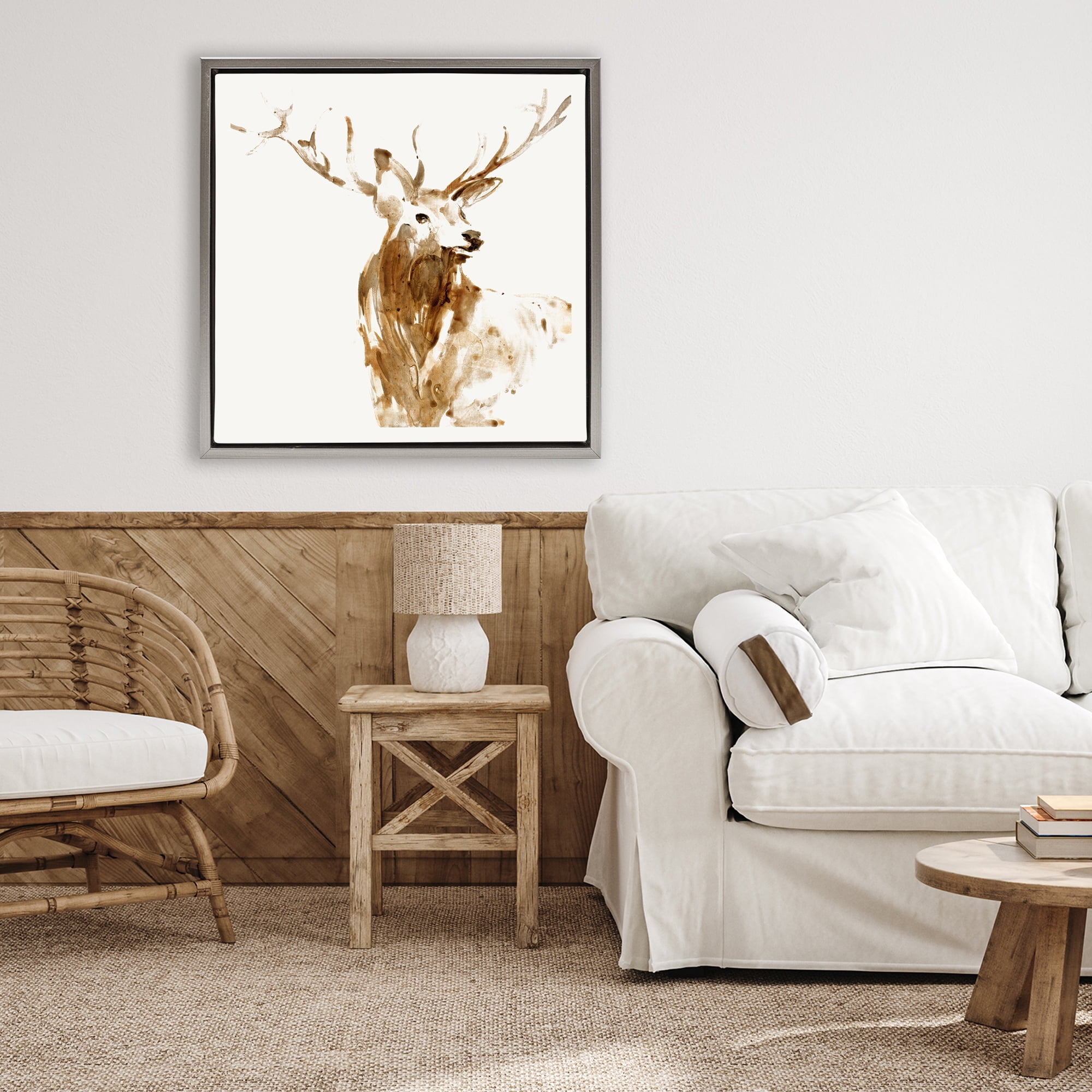 Stupell Industries Deer Portrait Head Shot Gray Framed Floater Canvas Wall Art, design by Lorenzo Collective