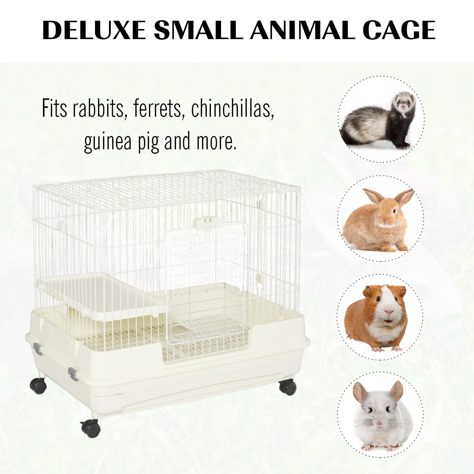 Pawhut Small Animal Habitat Cage with Wheels, White