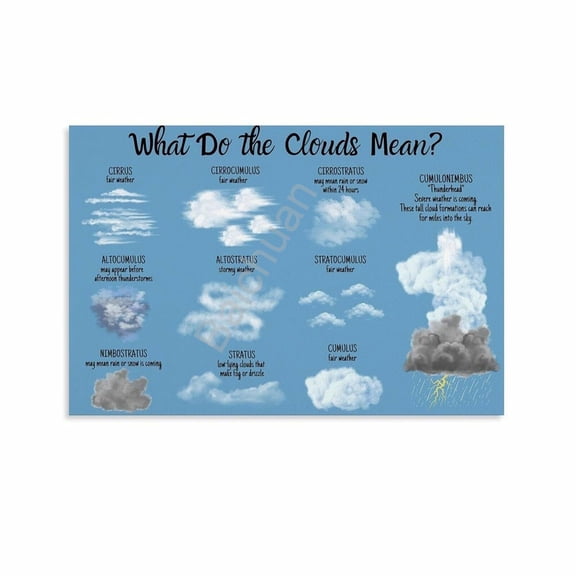 The Types of Clouds Chart Poster 10 Canvas Painting Wall Art Poster for Bedroom Living Room Decor