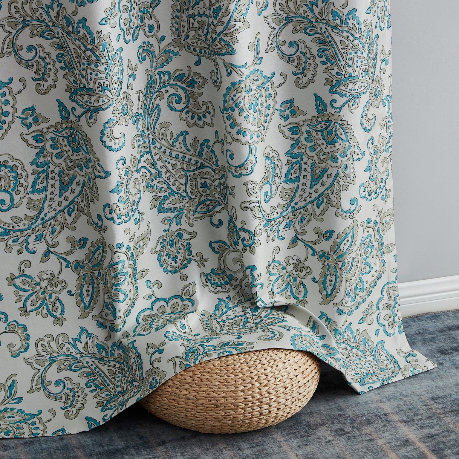 THD Paisley Faux Silk 100% Blackout Thermal Lined Energy Efficient Curtain Grommet Panels - Pair