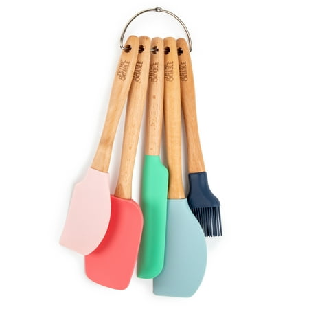 Thyme & Table Food Grade Silicone Kitchen Utensils With Beechwood Handle, 5 Piece Set