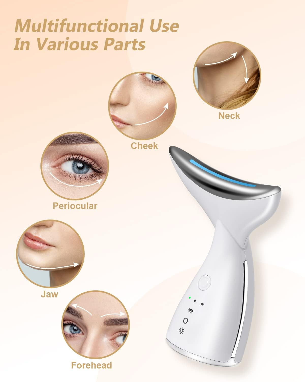 Face Massager for Face Neck Red Light Therapy Device 45℃ Heated Firming Wrinkle Removal Facial Massager 3 in 1