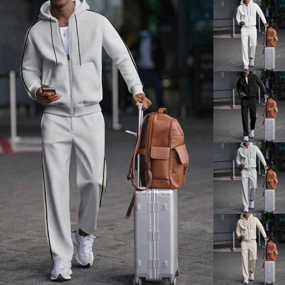 RYDCOT Men's 2 Piece Waffle Hooded Cardigan Jacket and Elastic Waist Drawstring Straight Leg Pants Outfits Casual Fall Winter Tracksuit White