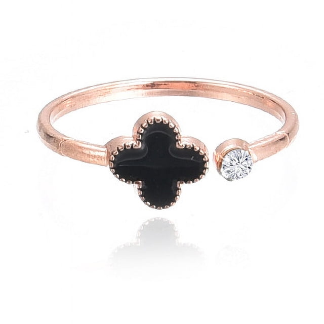 Anillo sencillo abierto de cuatro hojas para mujer, anillo de dedo índice abierto de moda en oro rosa para mujer