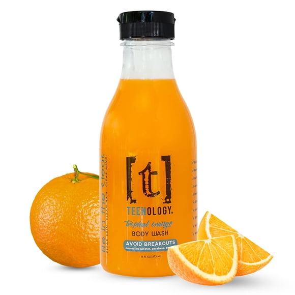 Teenology Body Wash para adolescentes - Evite el acné corporal y los brotes - Extractos botánicos naturales libres de sulfatos y parabenos (naranja tropical)