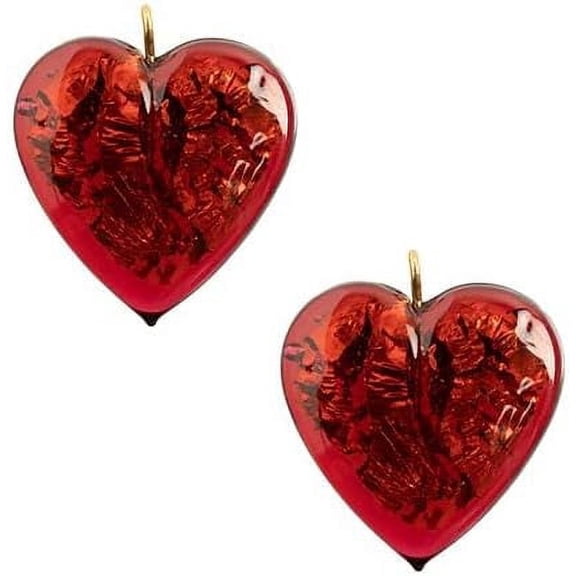 2 Pieces Red Czech Glass Heart Pendant 26mm Lampwork Bead for DIY Beading Jewelry Making