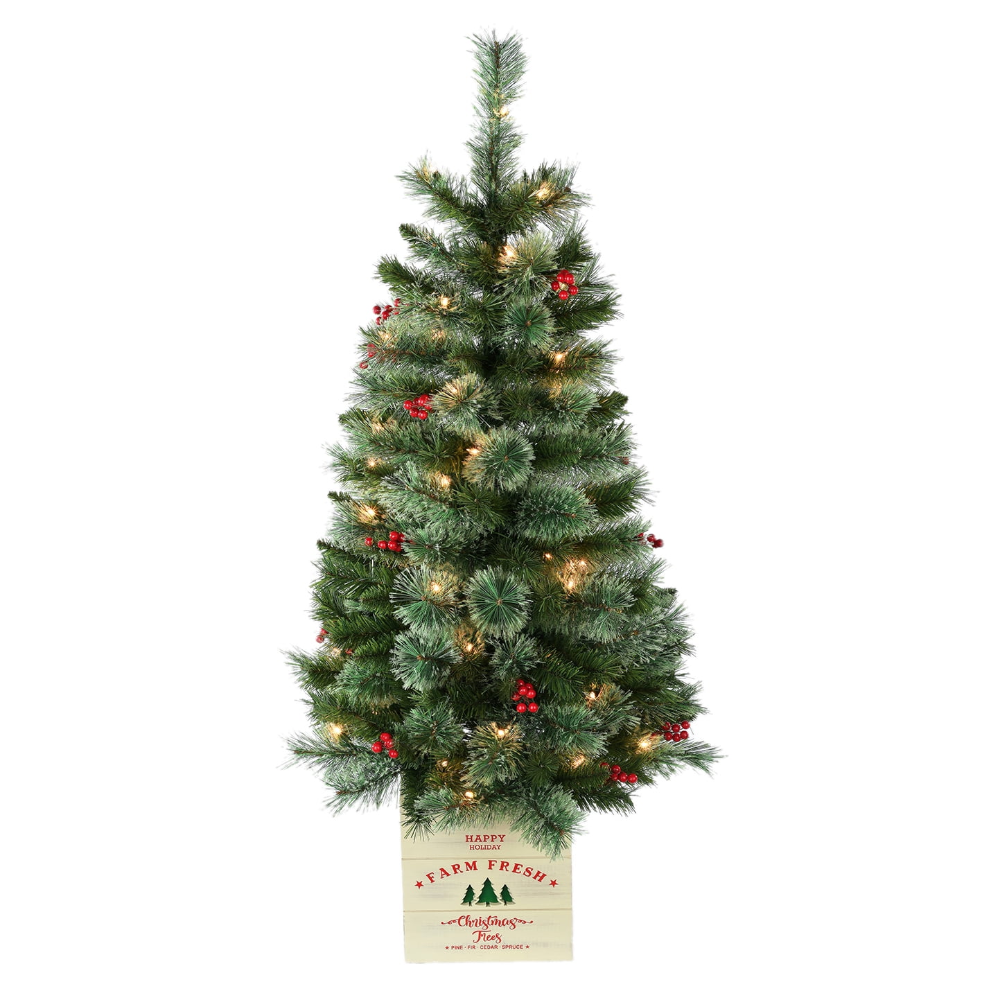 Holiday Time 4-Foot Pre-Lit Artificial Dexter Potted Porch Christmas Tree, with 50 Clear Lights