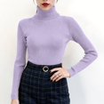 thumbnail image 6 of Women's Winter High Neck Solid Color Long Sleeve Pullover Knitted Bottoming Sweater, Warm and Slim, Great for Layering and Cold Weather,Purple,One Size, 6 of 6
