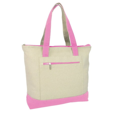 18&quot; Stylish Canvas Zippered Tote Bag w/Zipper Front Pocket Pool Beach Shopping Travel Tote Bag ...