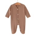 thumbnail image 2 of BLVB Newborn Baby Clothes Unisex Boys Girls Romper Long Sleeve Knit Ribbed Button Jumpsuit Footed Outfit(Brown,0-6 Months), 2 of 5