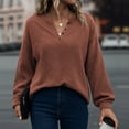 thumbnail image 2 of Hurxie Women's Waffle Knit Tops Long Sleeve Shirts Henley Tops V-Neck Button Down Thermal Shirts Fall Outfits Brown S, 2 of 7