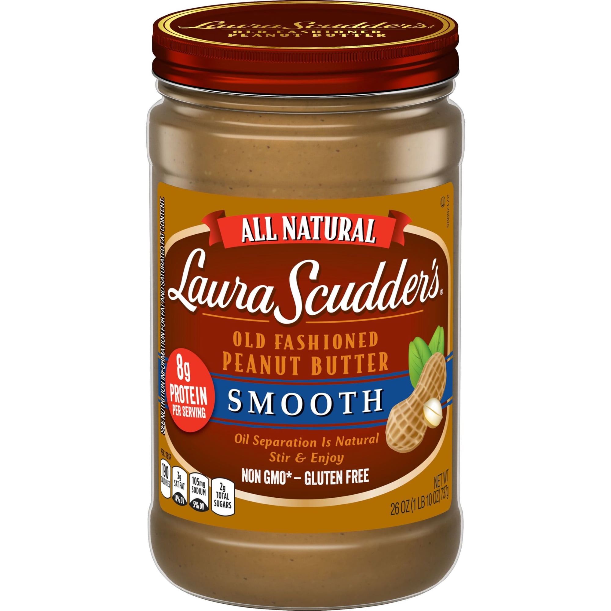 Laura Scudder's All Natural Smooth Peanut Butter, 26 oz Jar