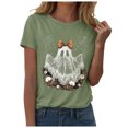 thumbnail image 5 of felwors Halloween women's shirt 2025 cute ghost cotton shirt autumn pumpkin T-shirt round neck pattern T-shirt casual short sleeved top Light Green, XXXL, 5 of 6