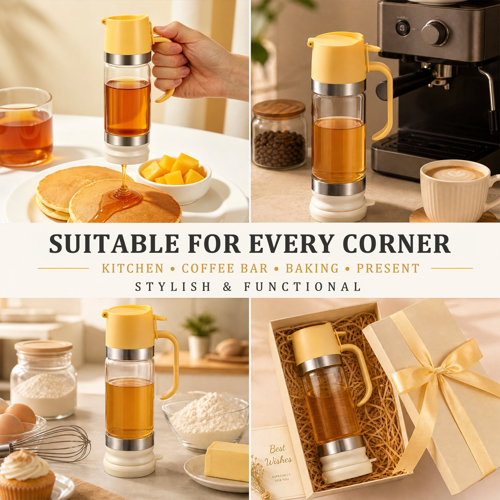 Xdziklosj 12oz No Drip Honey Dispenser with Handle Glass Honey Jar Syrup Dispenser for Coffee or Tea Honey Dispensers