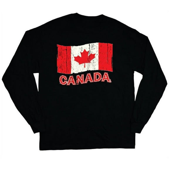 Canada flag T-shirt Men's Long Sleeve Tee Black