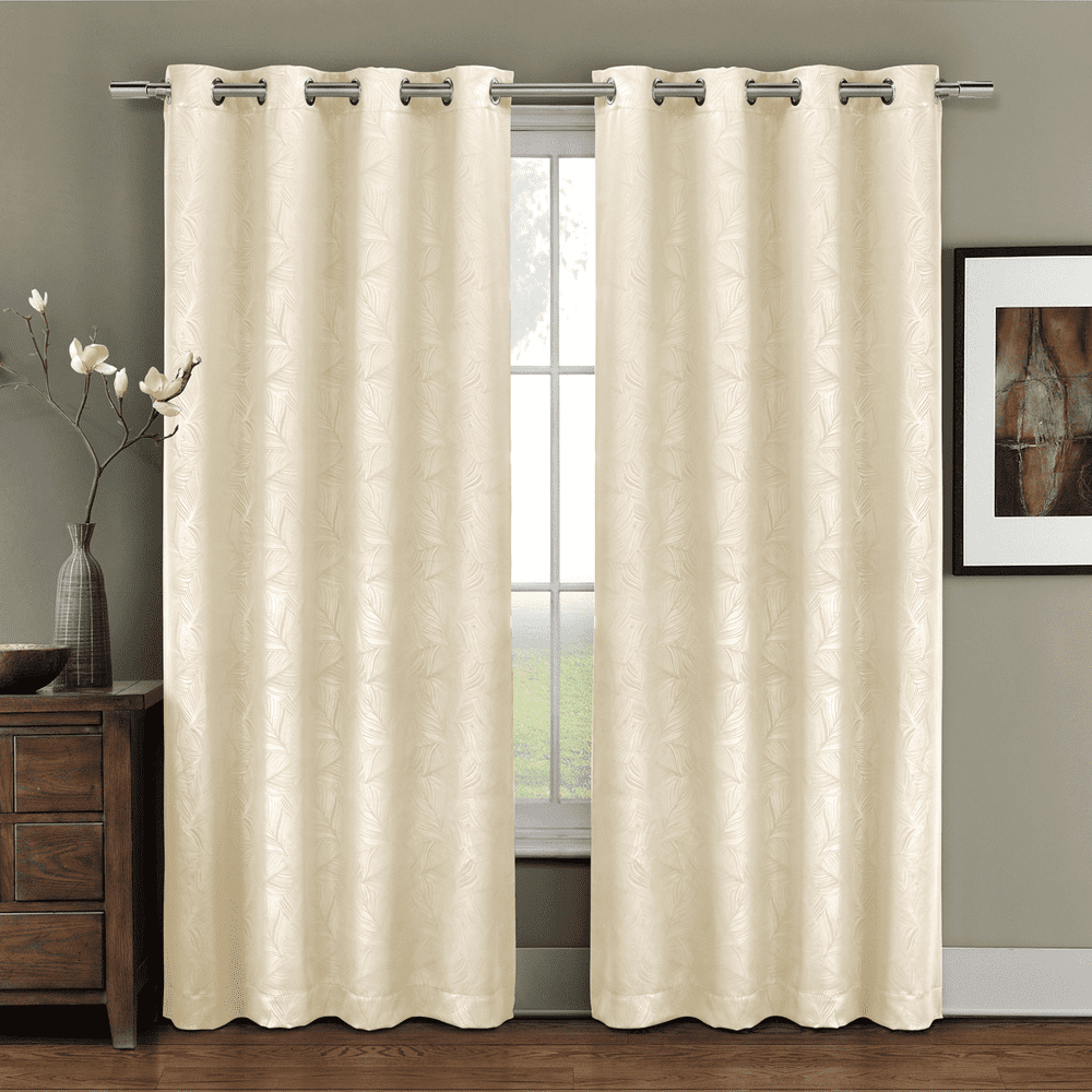 Prairie Blackout Weave Embossed Grommet Curtains Panels Leafy Designs