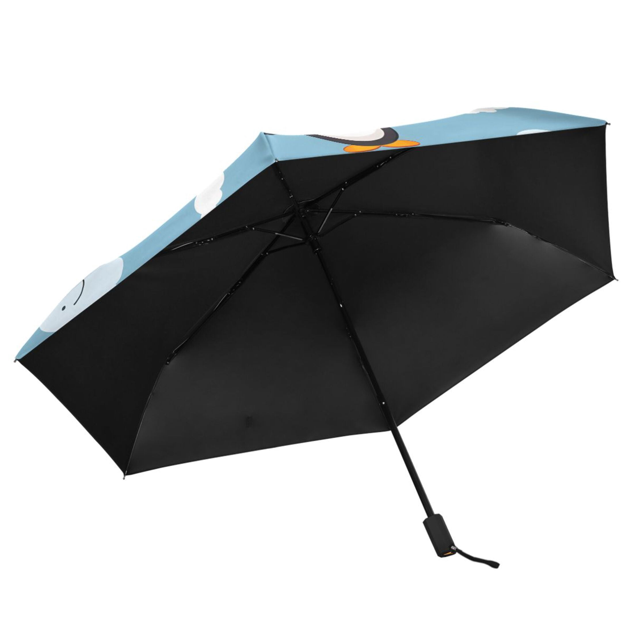 Cartoon Penguins and Cloud Compact Sun Umbrella Windproof Travel Umbrellas for Rain Strong Portable UV Protection
