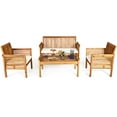 thumbnail image 4 of Gymax 4PCS Wooden Patio Conversation Set Outdoor Furniture Set w/ Cushion, 4 of 8