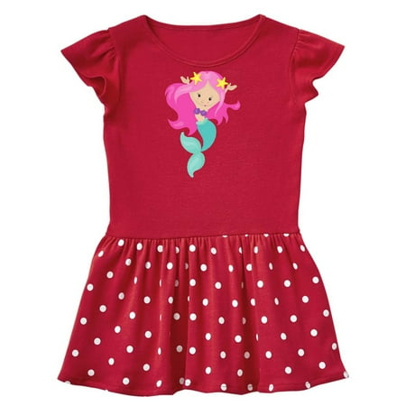 

Inktastic Pretty Mermaid With Long Pink Hair and Green Tail Gift Toddler Girl Dress
