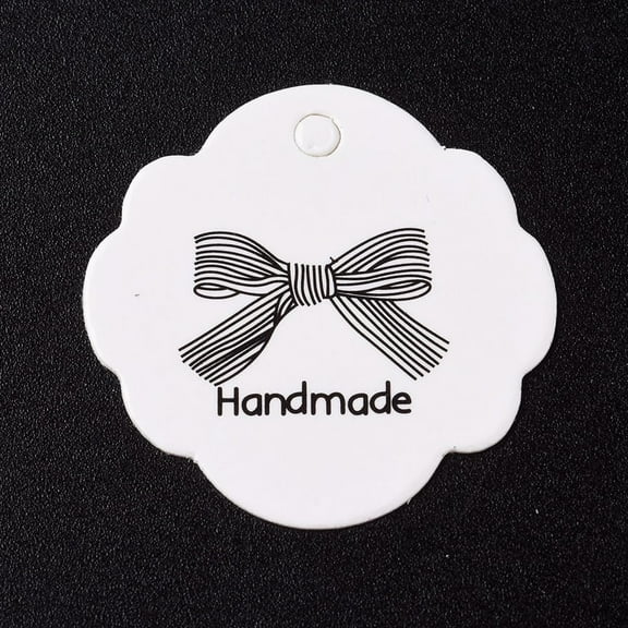 Paper Gift Tags Hange Tags For Arts and Crafts Bowknot with Word Handmade White 30.2x30.2x0.3mm Hole: 3mm