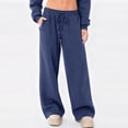 thumbnail image 2 of Wide Leg Sweatpants Women Baggy Comfy Fleece Low Rise Sweatpants Soft Drawstring Yoga Pants with Pockets Cute Joggers Thermal Winter Warm Baggy Sweat Pants with Pockets Navy S, 2 of 6