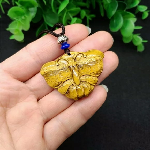 HOOUN Natural Tiger Eye Stone Pendant Necklace Jade Butterfly Necklace Charm Jewelry