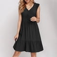 thumbnail image 2 of Mini vestido sin mangas con cuello en V para mujer, vestido suelto con volantes y corte en A, poliéster, ropa informal/de fiesta, tallas S-XXL., 2 of 6
