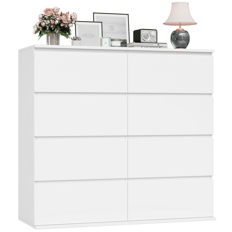 Homfa 8 Drawer Double Dresser, White Horizontal Dresser Chest with Easy Pull Bevel Handle for Bedroom Homfa 8 Drawer Double Dresser, White Horizontal Dresser Chest with Easy Pull Bevel Handle for Bedroom