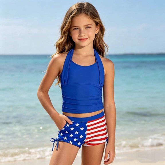 ibiyuan Girls Tankini Swimsuits with Shorts 2 Piece Drawstring Girls Bathing Suit cover Up Stretchy Tankini with Shorts Cute Ruffle Rash Guard Bikini Top Swimwear Set Girl